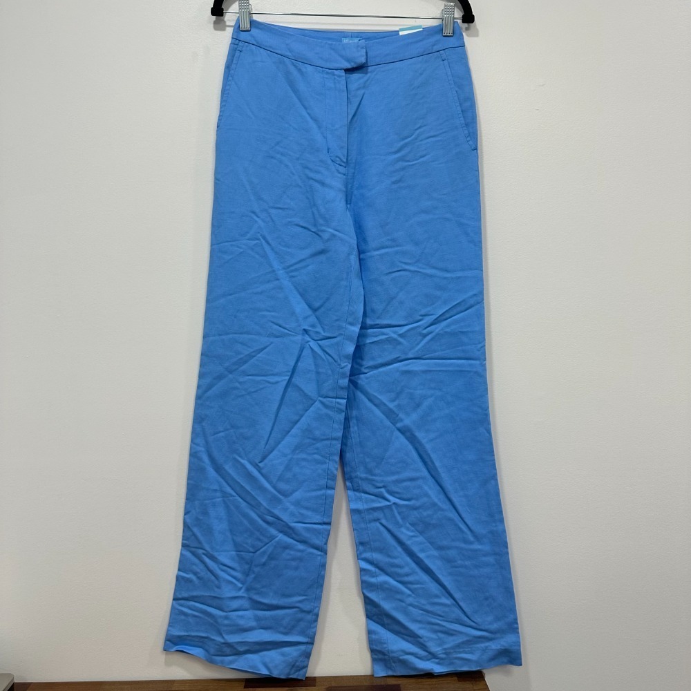 J Mclaughlin Womens Broderick Pant 2 Blue Holiday Wide Leg Linen‎ Bright NWT